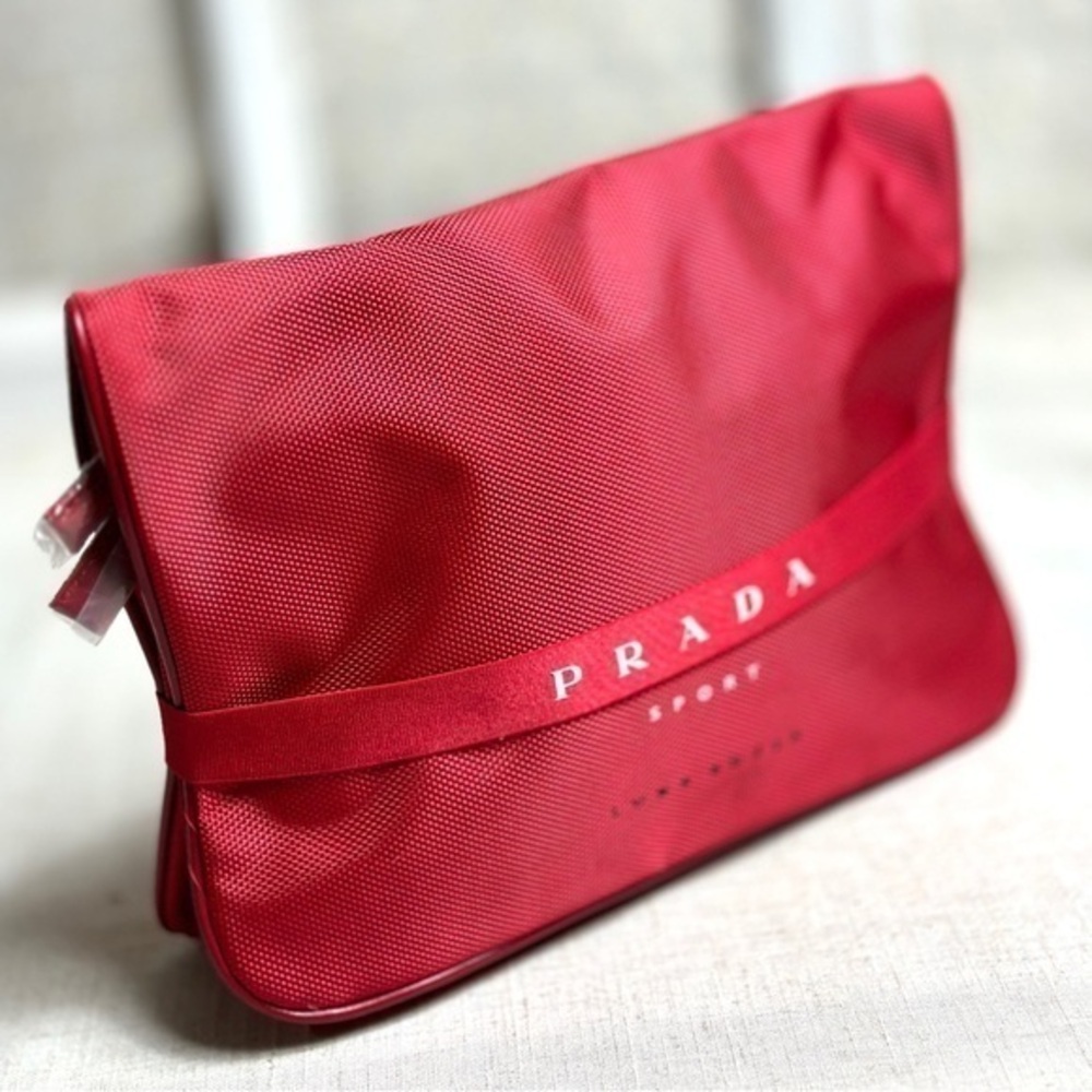 AUTHENTIC Prada red cosmetics toiletries  travel or sports bag